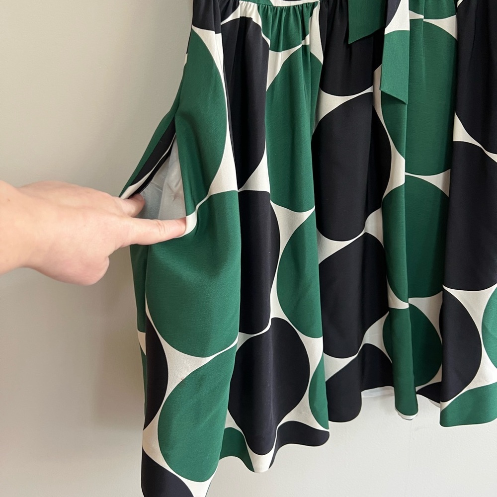 Kate Spade Willa Silk Sleeveless Tie Neck Dot Dress in Green and Black, size 0 - Picture 8 of 12